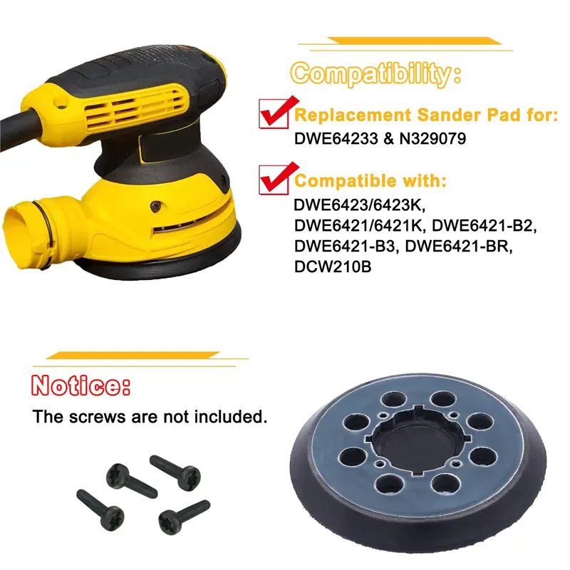 HGHO 4 Packs 5 Inch 8 Hole Hook And Sander Sanding Backing Pad For  DWE64233 & N329079 DWE6423/6423K, DWE6421