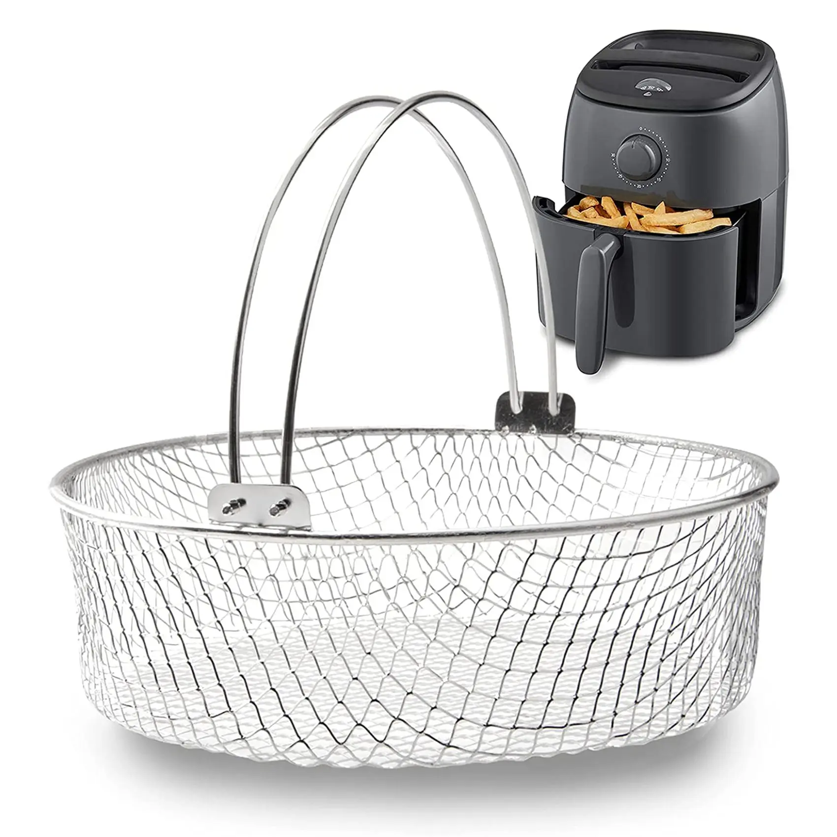 HGHO Air Fryer Basket,Steamer Basket,304 Stainless Steel Mesh Basket For Air Fryer,Air Fryer Accessory 8 Inch Basket