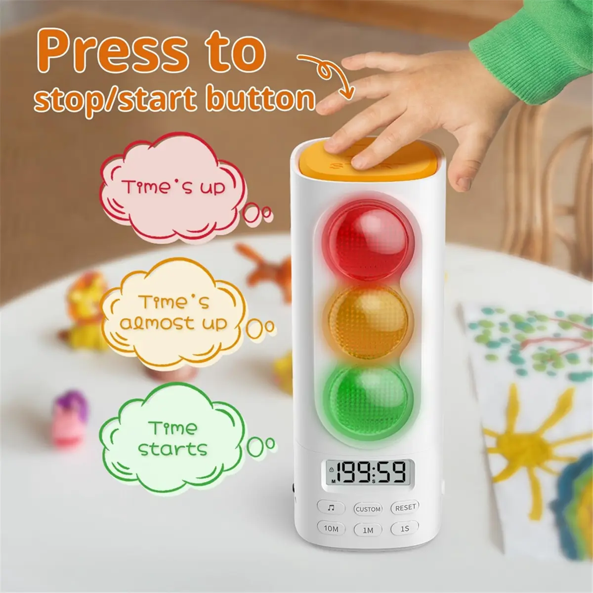 New Traffic Light Visual Audio Digital Timer, LCD Display Volume Adjustment, with 4 Ringtones for Kids Classroom Home