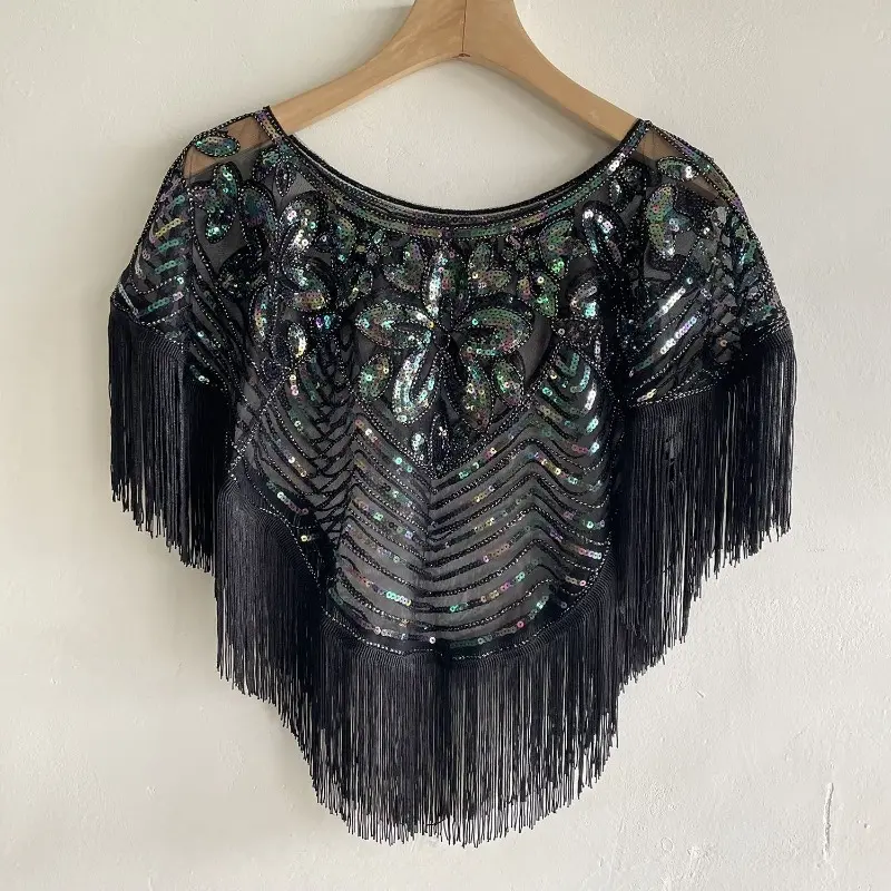 2025 Summer New Women's Sequins New Fringed Pullover Mesh Loose Versatile Tassel Sun Protection Outer Wear Chic Shawl