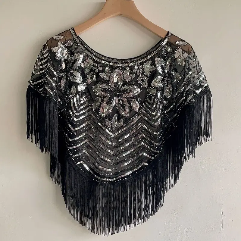 2025 Summer New Women's Sequins New Fringed Pullover Mesh Loose Versatile Tassel Sun Protection Outer Wear Chic Shawl