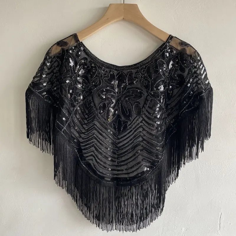 2025 Summer New Women's Sequins New Fringed Pullover Mesh Loose Versatile Tassel Sun Protection Outer Wear Chic Shawl