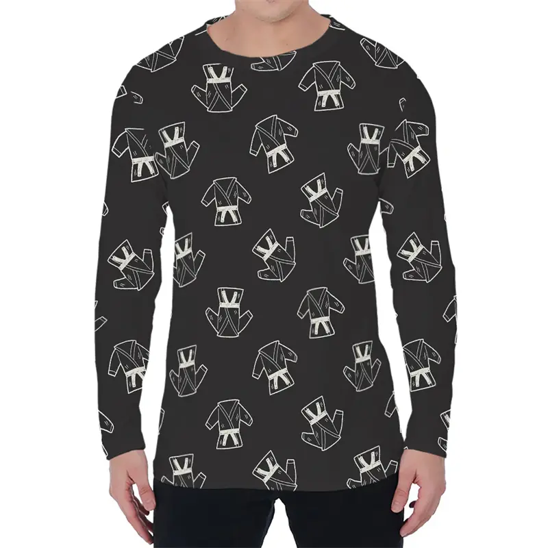 Fashion Karate Graphic T Shirts For Men Trend Casual O Neck Spring Autumn 3D Printed Long Sleeve T-shirts Loose Streetwear Tops