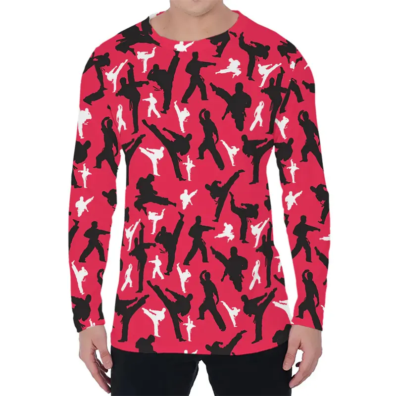 Fashion Karate Graphic T Shirts For Men Trend Casual O Neck Spring Autumn 3D Printed Long Sleeve T-shirts Loose Streetwear Tops