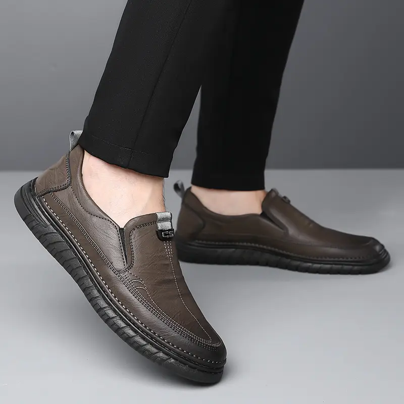 Comfort Men Leather Loafers Shoes Non Slip Flats Breathable Outdoor Slip on Casual Shoes for Male Business Office Driving Shoes