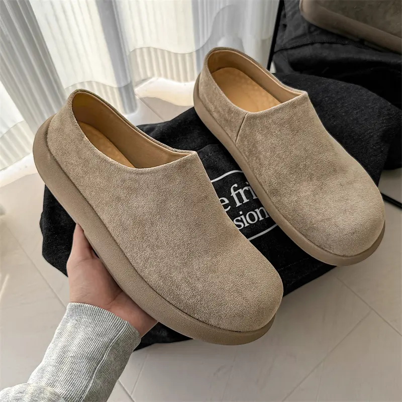 Suede Leather Mens Slippers Stylish Male Mules Shoes New Trend Business Sandals All-match Beach Slides Lazy Shoes Man Half Drag