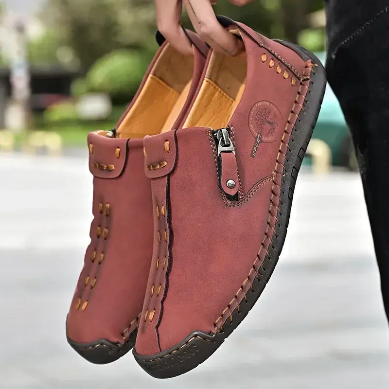 Handmade Leather Men Shoes Casual Slip on Loafers Breathable Leather Shoes Mens Flats Hot Sale Moccasins Tooling Shoes Plus Size