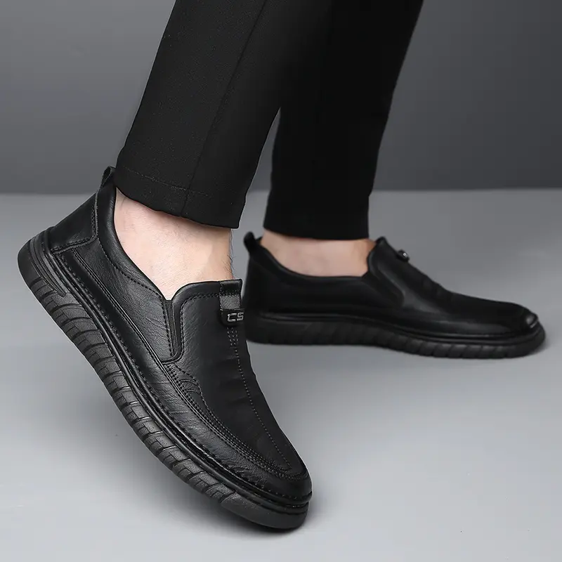 Comfort Men Leather Loafers Shoes Non Slip Flats Breathable Outdoor Slip on Casual Shoes for Male Business Office Driving Shoes