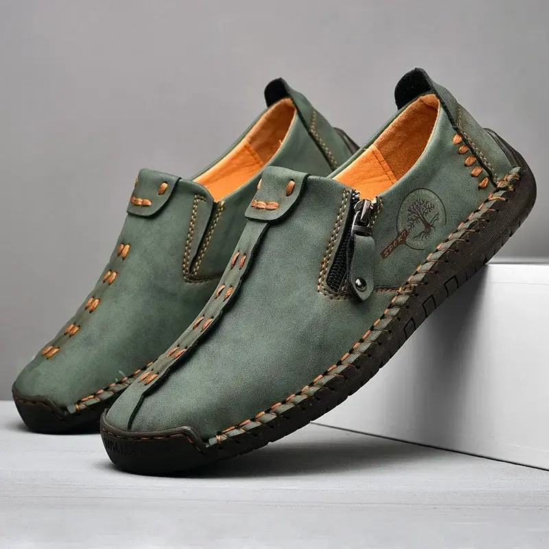 Handmade Leather Men Shoes Casual Slip on Loafers Breathable Leather Shoes Mens Flats Hot Sale Moccasins Tooling Shoes Plus Size