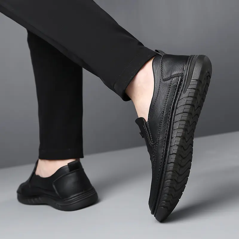 Comfort Men Leather Loafers Shoes Non Slip Flats Breathable Outdoor Slip on Casual Shoes for Male Business Office Driving Shoes