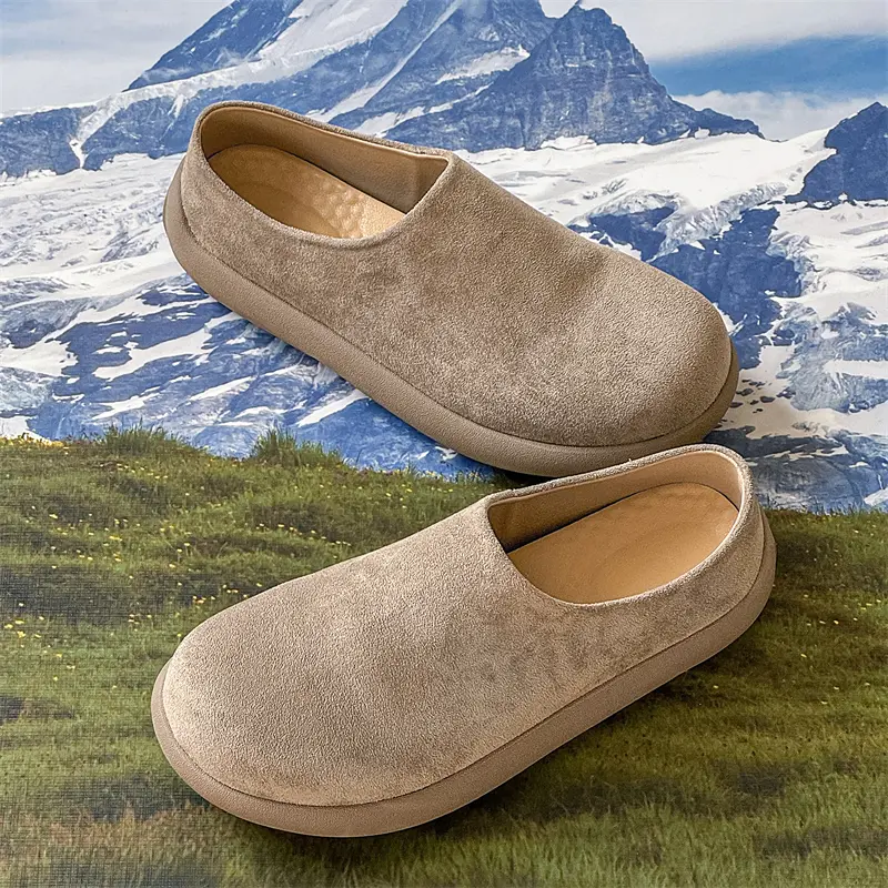 Suede Leather Mens Slippers Stylish Male Mules Shoes New Trend Business Sandals All-match Beach Slides Lazy Shoes Man Half Drag