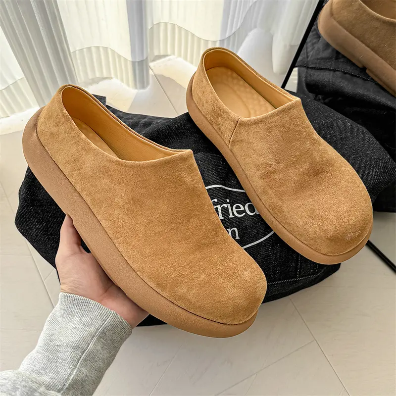 Suede Leather Mens Slippers Stylish Male Mules Shoes New Trend Business Sandals All-match Beach Slides Lazy Shoes Man Half Drag