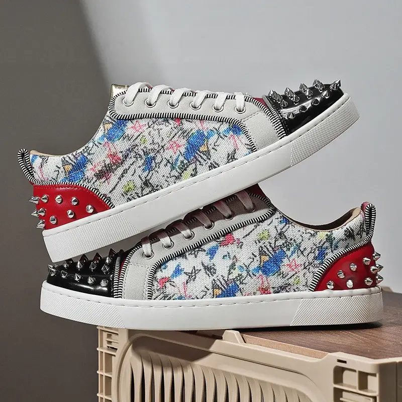 Punk Style Motorcycle Casual Shoes Handmade Street Men Sneakers Lace Up Outdoor Skateboard Footwear Male Tenis Shoe Walking Shoe