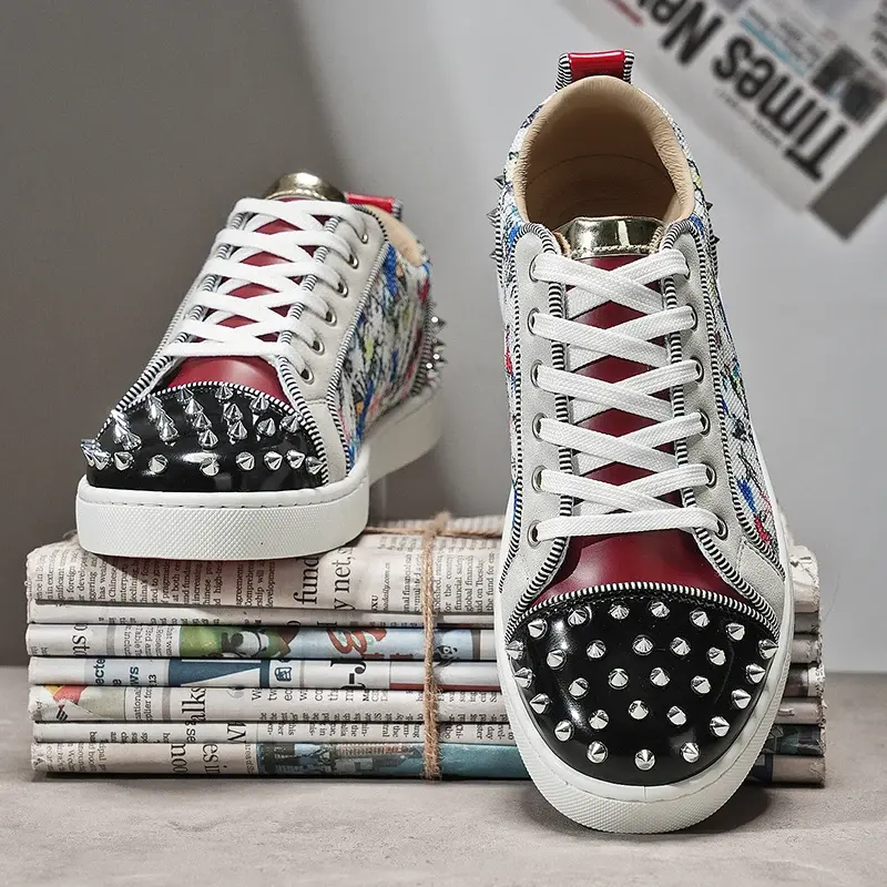 Punk Style Motorcycle Casual Shoes Handmade Street Men Sneakers Lace Up Outdoor Skateboard Footwear Male Tenis Shoe Walking Shoe