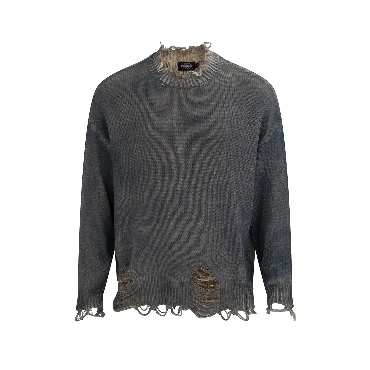 ABOORUN Men's Hi Street Broken Hole Sweaters Oversized Pullover Knitwear for Male