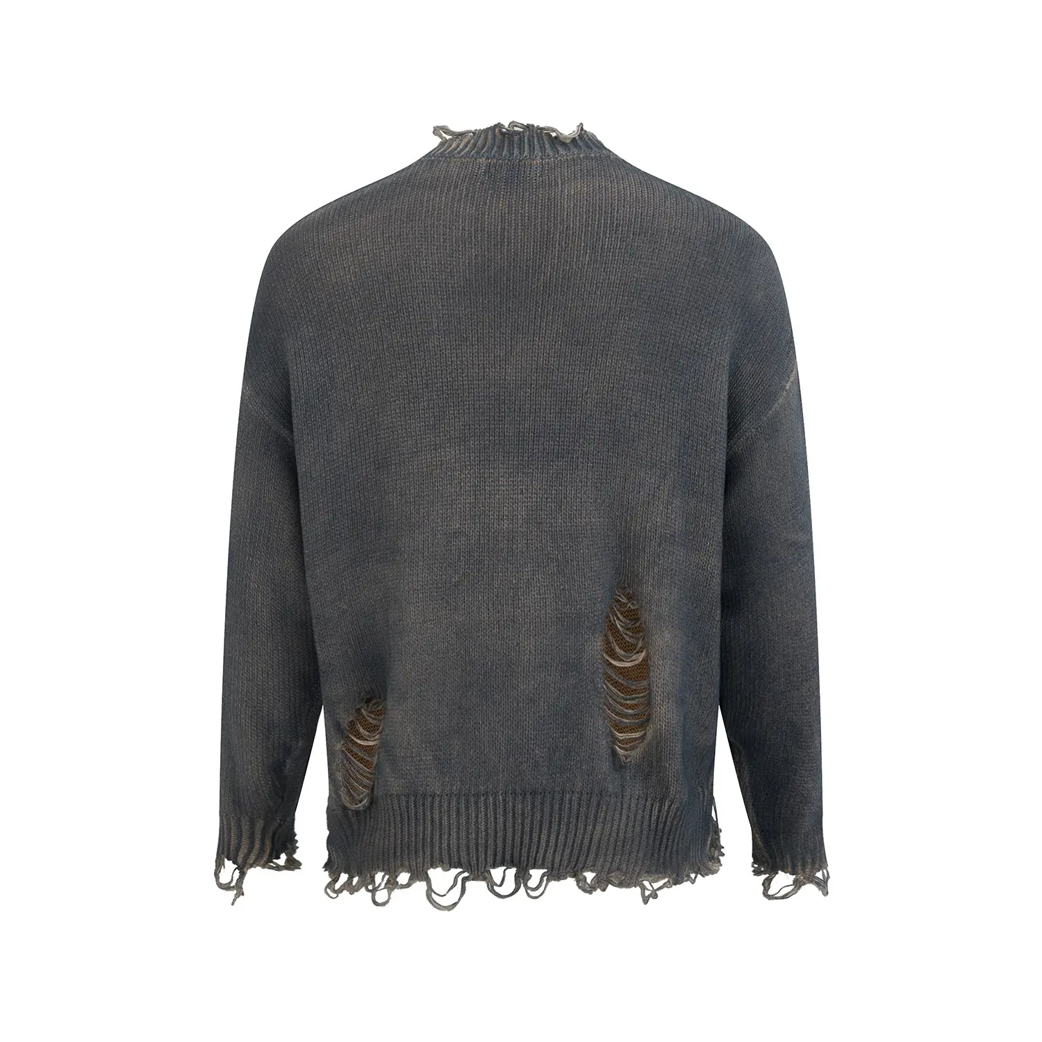 ABOORUN Men's Hi Street Broken Hole Sweaters Oversized Pullover Knitwear for Male