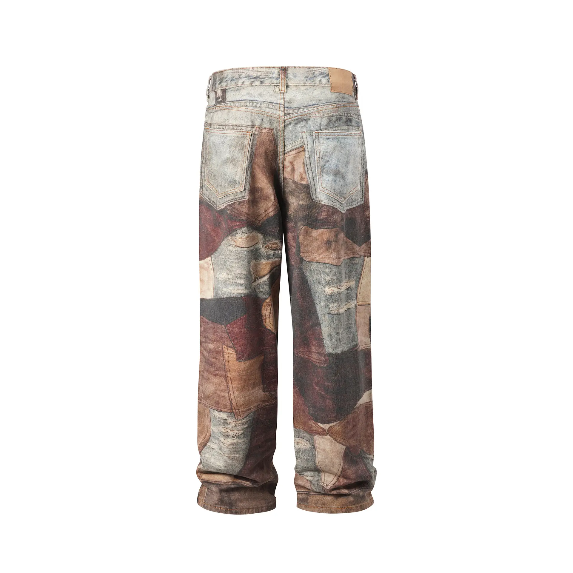 ABOORUN Men's Fashion 3D Printed Jeans Streetwear Ripped Hole Denim Pants for Male