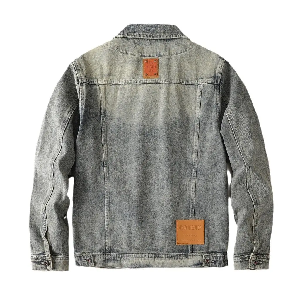 ABOORUN Men's Retro Motorcycle Denim Jackets Ripped Hole Coats for Male
