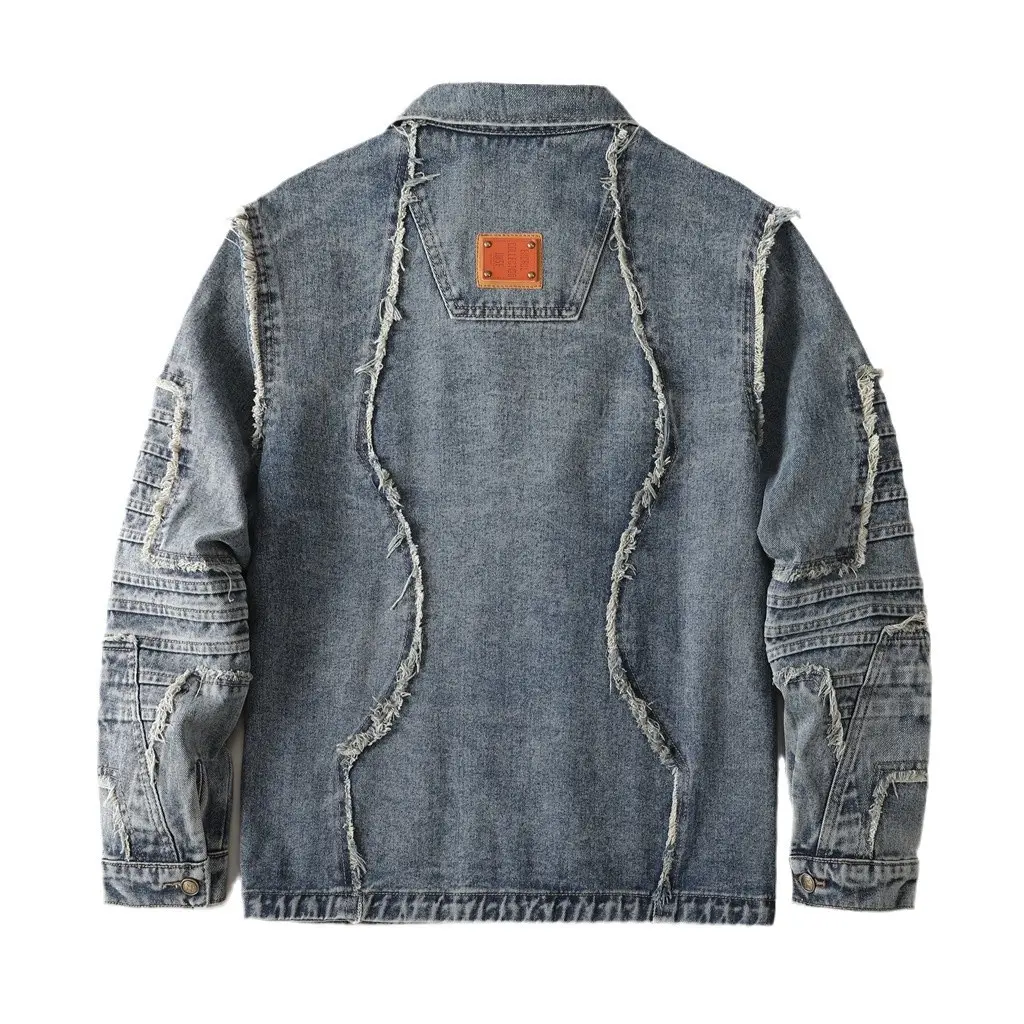 ABOORUN Men's Punk Rivets Denim Jackets Motorcycle Patchwork Coats for Male