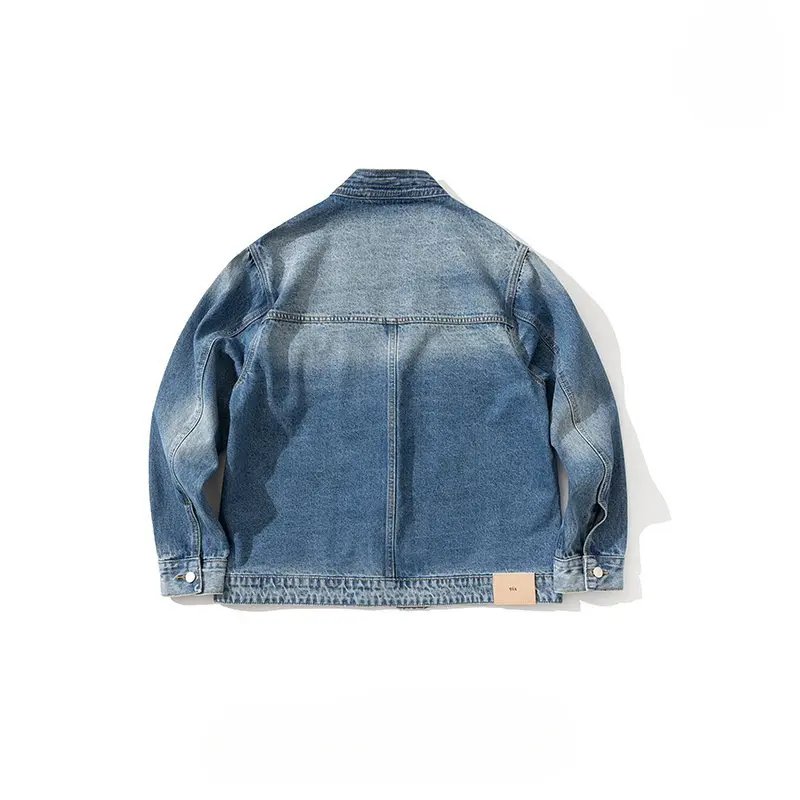 ABOORUN Men's Japanese Denim Cardigan Jackets Washed Cargo Coats for Male
