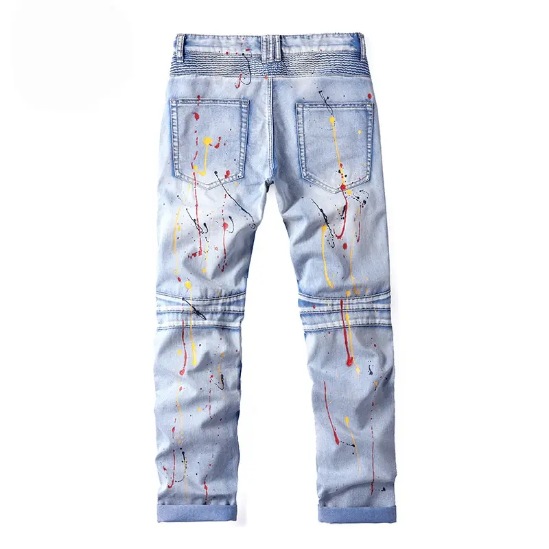 ABOORUN Men's Fashion Biker Jeans High Quality Motorcycle Denim Pants Plus Size 44 for Male