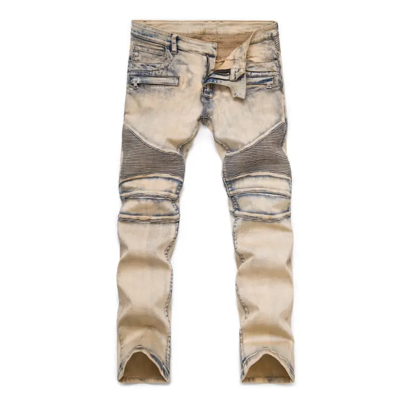 ABOORUN Men's Fashion Biker Jeans High Quality Motorcycle Denim Pants Plus Size 44 for Male