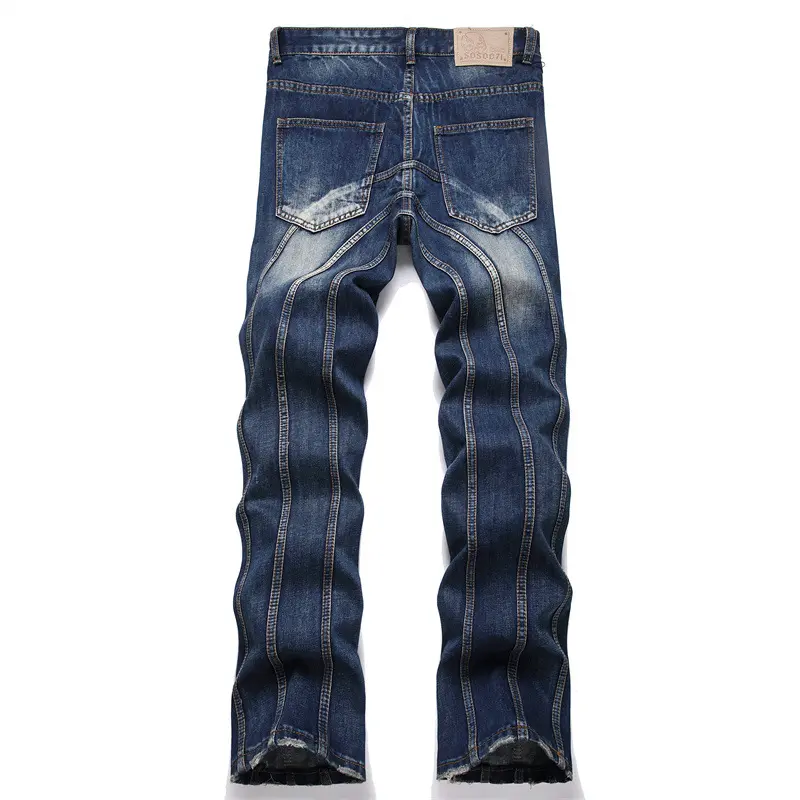 ABOORUN Men's Fashion Painted Jeans Streetwear Patchwork Flared Denim Pants for Male