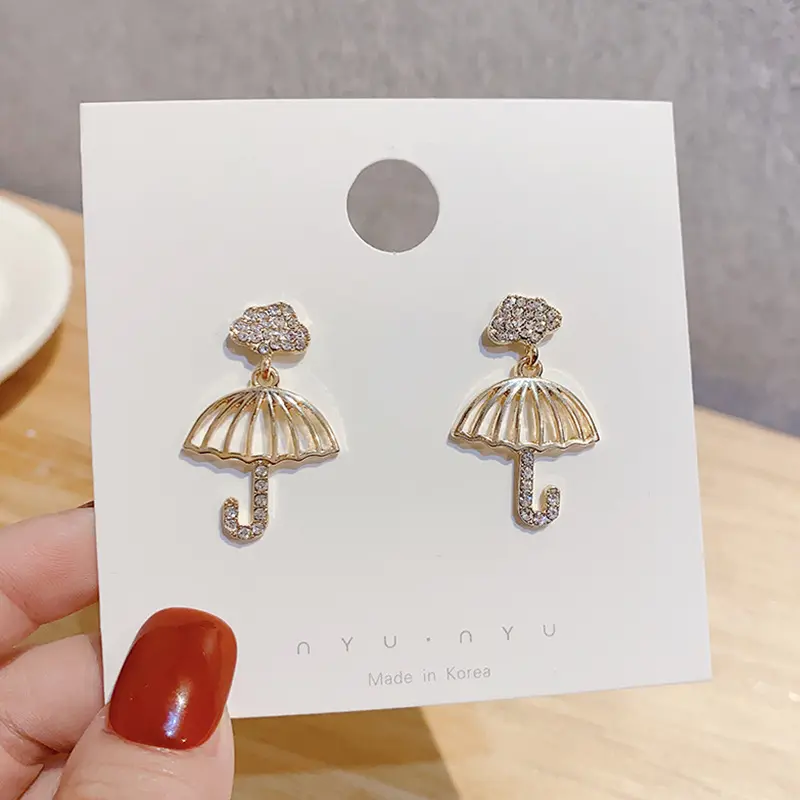 Cute Crystal Umbrella Drop Earrings for Women Trendy Golden Color Metal Hollow Out Charms Dangle Earrings Party Sweet Jewelry