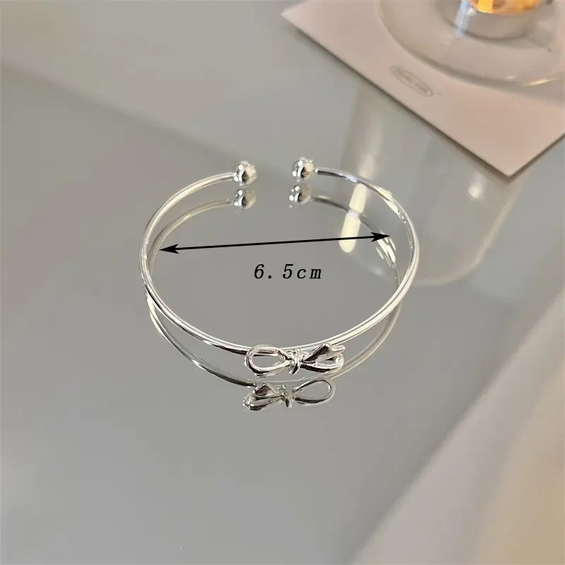 Fashion Open Bracelets Bangles for Women Trendy Silver Color Bow Knot Charms Bangle Wedding Party Elegant Jewelry Girls Gift