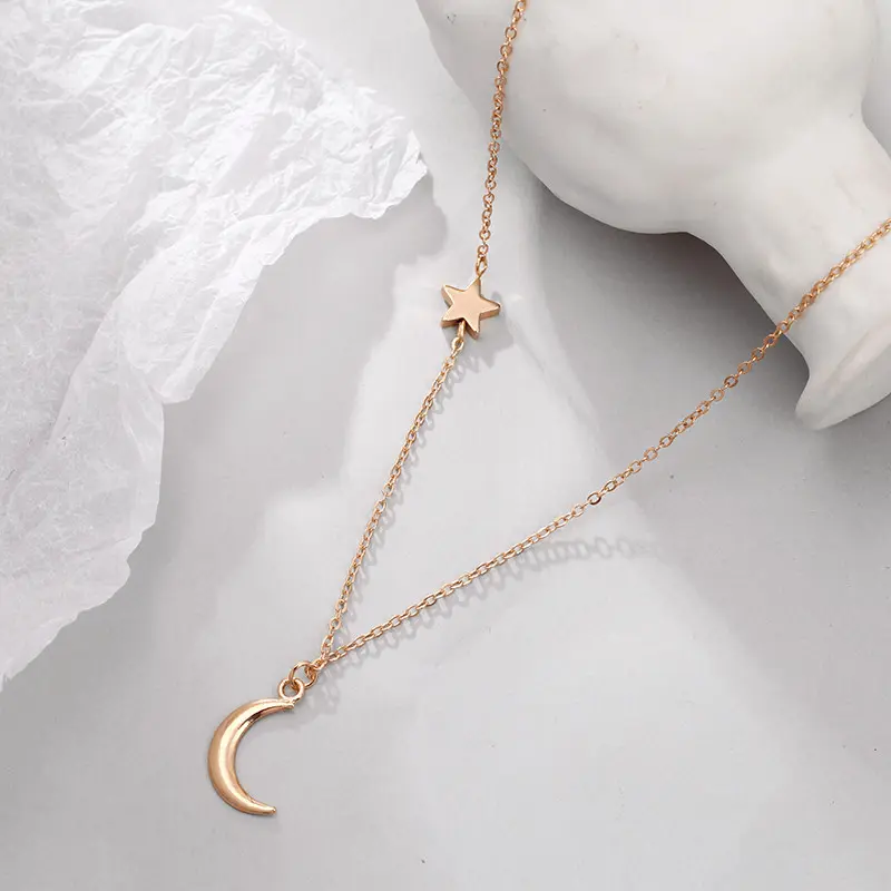 Romantic Moon Stars Pendant Women Clavicle Necklace Charming Temperament  Jewelry For Women Girlfriend Valentine's Day Gift