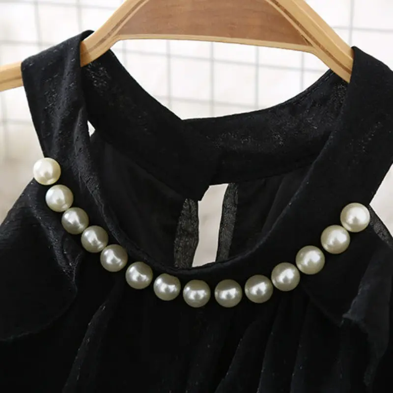 2025 Early Autumn New Temperament Gentle Chiffon Women's Long Sleeve Office Lady Hollow Out Show Shoulder Bead Shirt