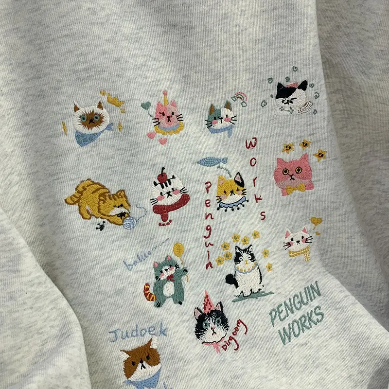 Loose Round Neck Long Sleeve Thin 2025 Early Spring New Cute Cartoon Embroidered Casual Versatile Chic Top Sweatshirts