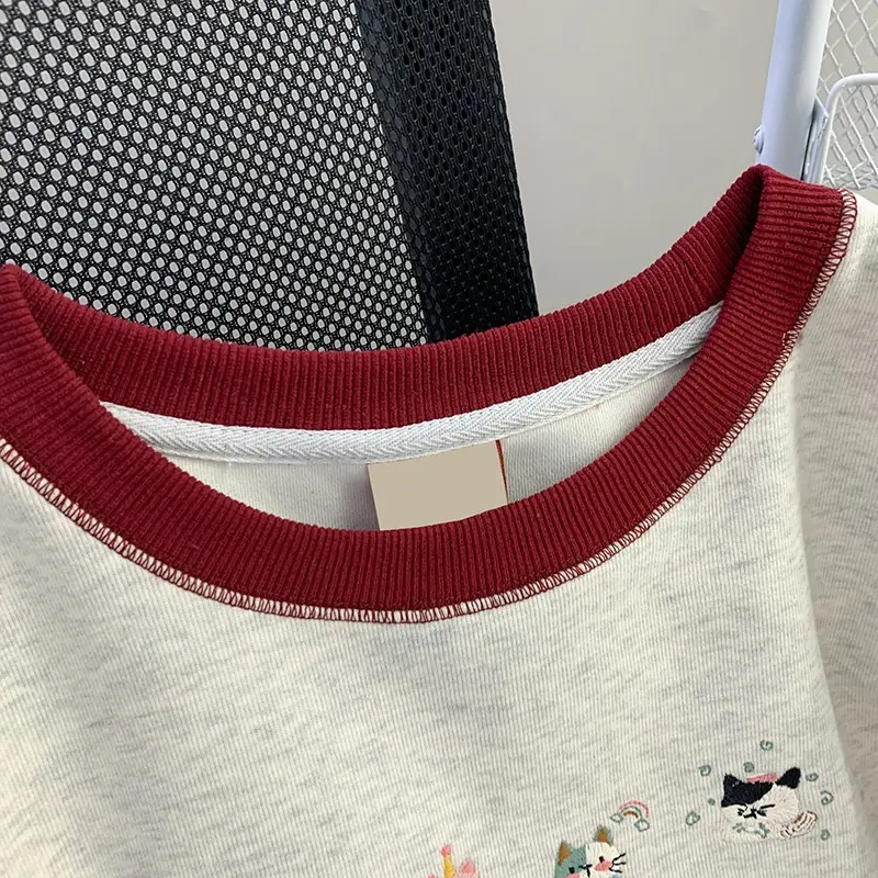 Loose Round Neck Long Sleeve Thin 2025 Early Spring New Cute Cartoon Embroidered Casual Versatile Chic Top Sweatshirts