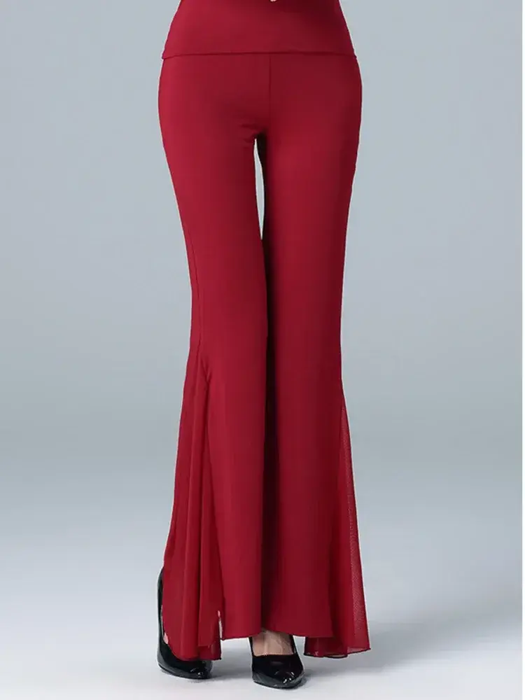 Solid Color Cabaret Pants Belly Dance Costume Latin Wear Woman Elegant Wide Leg Trousers For Prom Tango Slim Fit Female Clothing