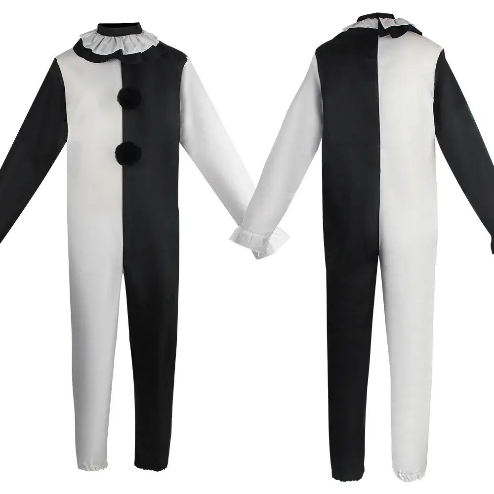 Men Women Terrifier 3 Cosplay Costume Horror Carnival Party Black White Killer Clowns Jumpsuit Dress Halloween Joker Roleplay