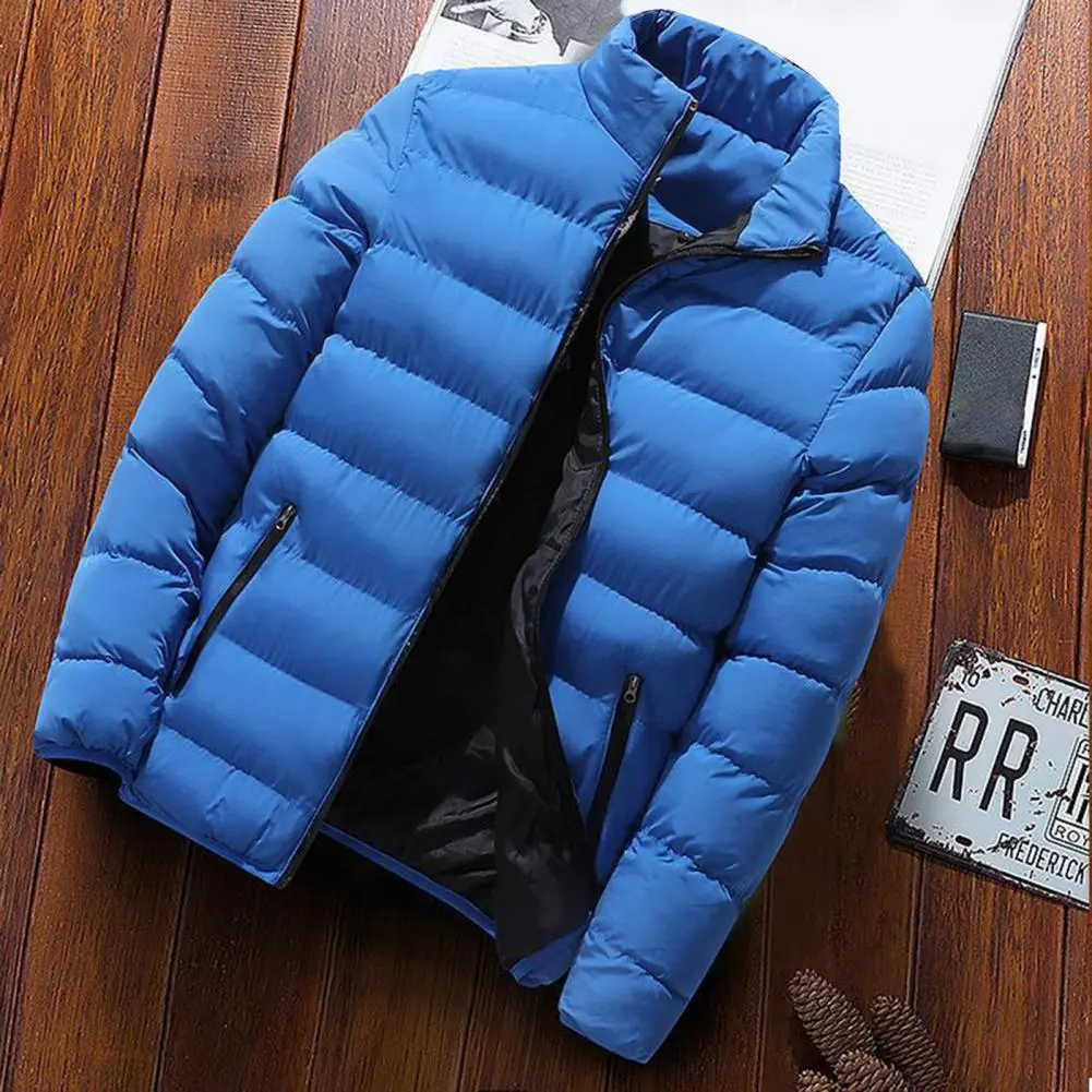 Men Parkas Autumn Winter Thickened Padded Coat Stand Collar Loose Zipper Pockets Jacket Men Overcoat Thick Warm Cotton Coat
