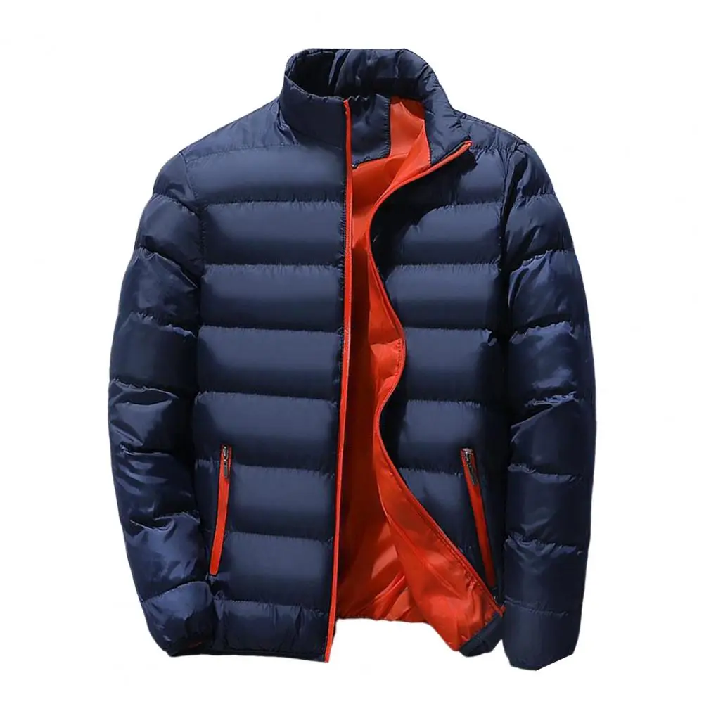 Men Parkas Autumn Winter Thickened Padded Coat Stand Collar Loose Zipper Pockets Jacket Men Overcoat Thick Warm Cotton Coat