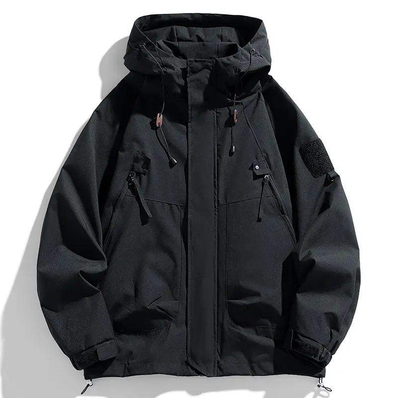 Windbreakers Men Hooded Jacket Zipper Coat Cargo Waterproof Black Bomber Camping Loose Thin Softshell Hooded Hiking Jacket