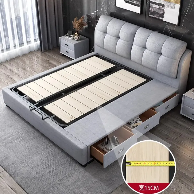 Adult Storage Modern Double Bed Luxury Loft Wood Space Saving Double Bed Bases Frames Lit 2 Personnes Bedroom Furniture Set