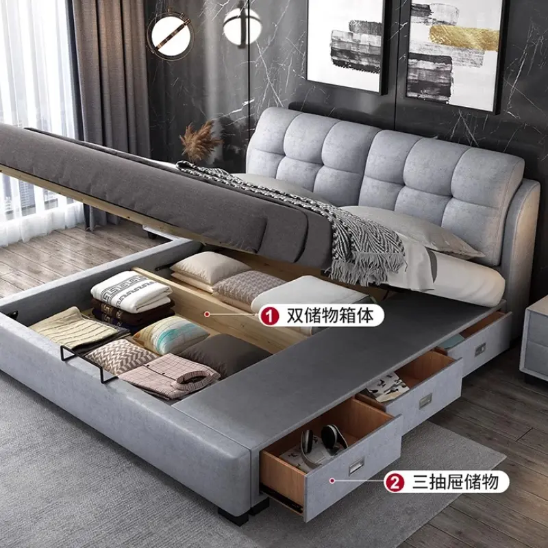 Adult Storage Modern Double Bed Luxury Loft Wood Space Saving Double Bed Bases Frames Lit 2 Personnes Bedroom Furniture Set
