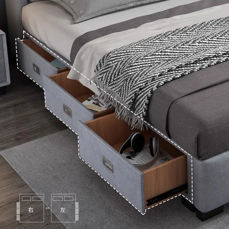 Adult Storage Modern Double Bed Luxury Loft Wood Space Saving Double Bed Bases Frames Lit 2 Personnes Bedroom Furniture Set