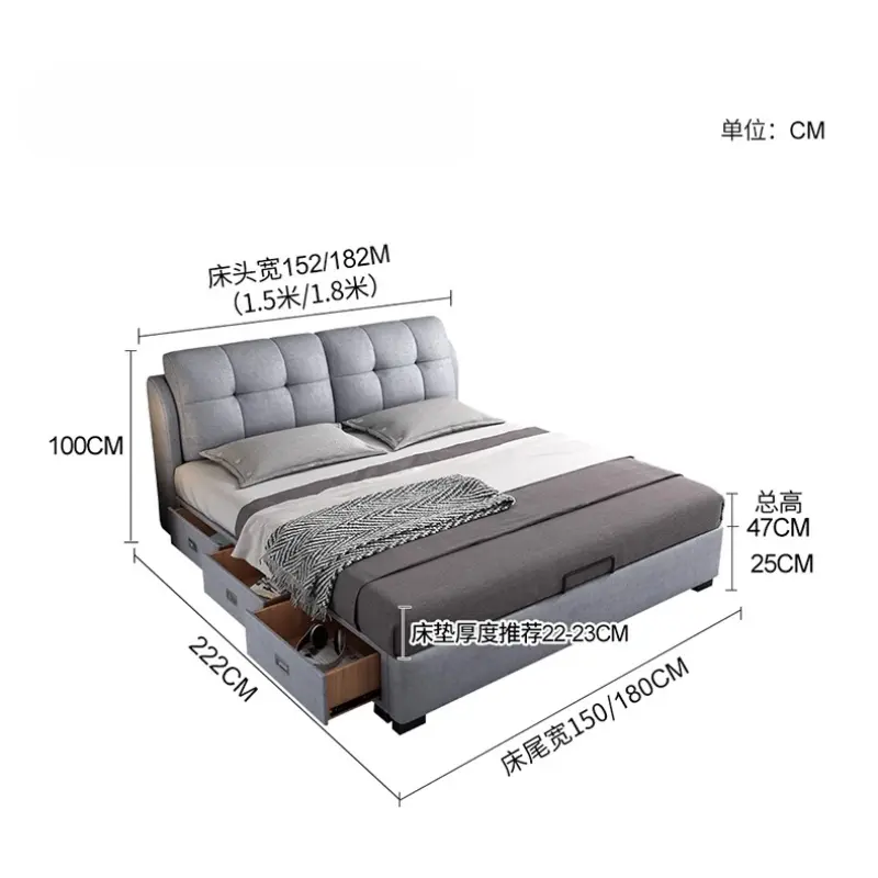 Adult Storage Modern Double Bed Luxury Loft Wood Space Saving Double Bed Bases Frames Lit 2 Personnes Bedroom Furniture Set