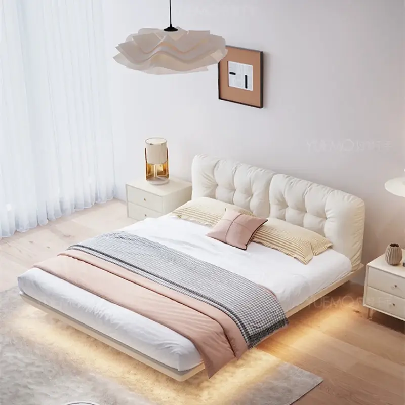 Pretty Nordic White Double Bed Frame Girls Modern Princess Adults Loft Bed Queen Size Cama Box Casal Bedroom Set Furniture