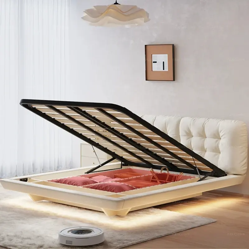 Pretty Nordic White Double Bed Frame Girls Modern Princess Adults Loft Bed Queen Size Cama Box Casal Bedroom Set Furniture