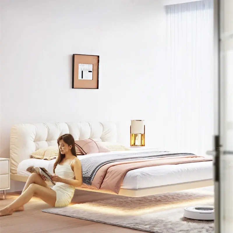 Pretty Nordic White Double Bed Frame Girls Modern Princess Adults Loft Bed Queen Size Cama Box Casal Bedroom Set Furniture