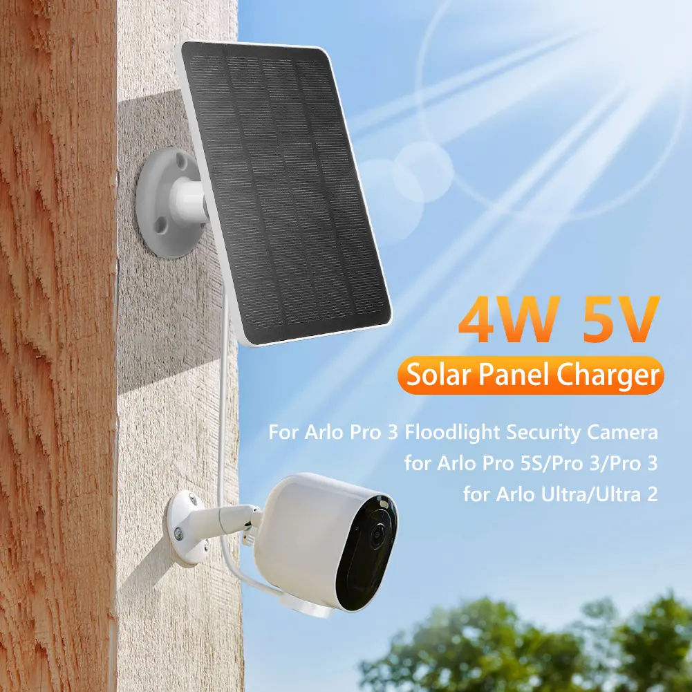 4W/6W 5V Solar Charging Panels Adjustable Wall Mount W/ 9.8ft Charging Cable for Arlo Pro 5S/4/3 Floodlight Security Camera