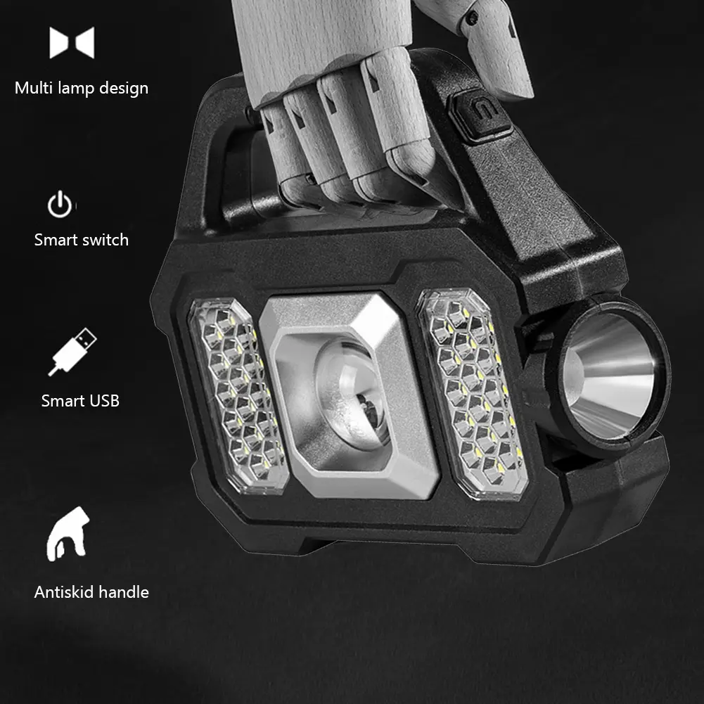 LED Portable Lamp USB Charging Solar Work Spotlight Lamp Multifunctional Power Display With Side Light for Mountaineering Hiking