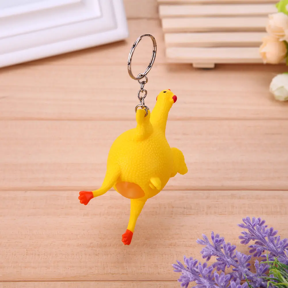 PVC Chicken Laying Egg Key Buckle Portable Vent Chicken Toy Lightweight Elastic Soft Decompression for Children Holiday Gift