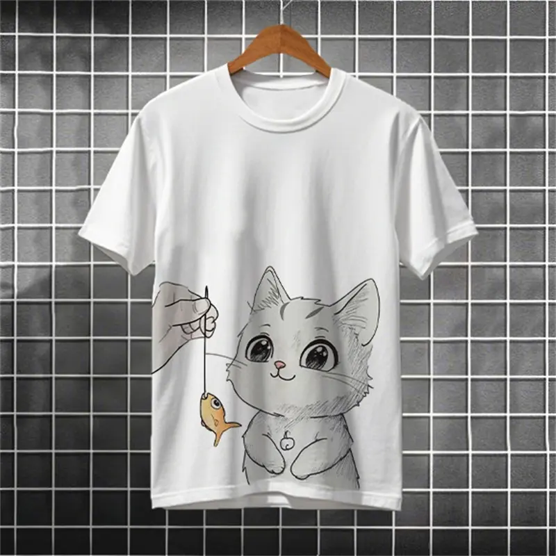 Cute Cartoon Cats Graphic T Shirts For Men Summer Fashion Short Sleeve 3D Animal Printed T-shirts Loose Streetwear Harajuku Tees