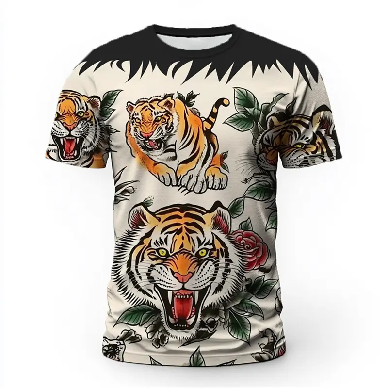 Fashion Tiger Graphic T Shirts For Men Summer Trendy Short Sleeve Streetwear 3D Printed T-shirts Casual Oversized Hip Hop Tees